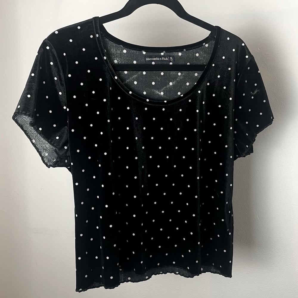 Abercrombie & Fitch Velvet Polka Dot Crop Top